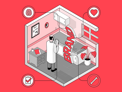 Brand Diagnosis Illustration brand branding doctor graphic icons illustration illustrator isometric isometric design lineart type typography