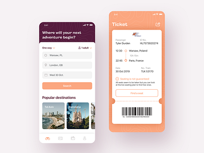 Train App app app design design interface mobile mobile interface ticket train transport travel ui