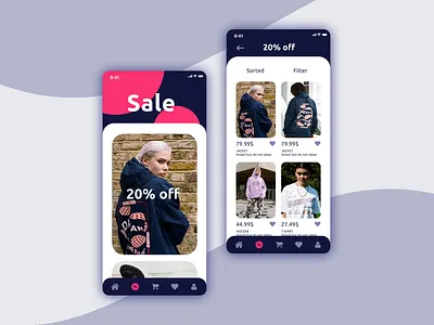 UI for streetwear shop app color design flat ui