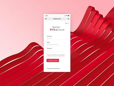 PicaCloud Sign Up button cloud form input ios login logo mobile register signup