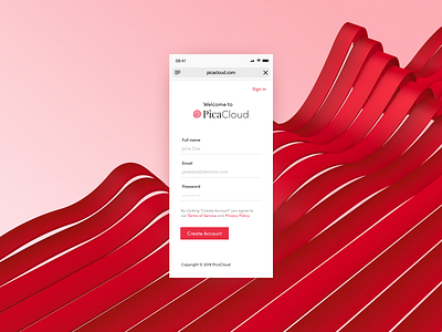 PicaCloud Sign Up button cloud form input ios login logo mobile register signup