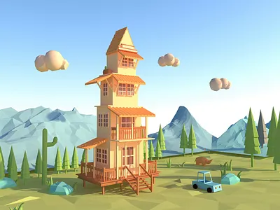 Lowpoly scenario animation animation c4d design green illustration motion travel