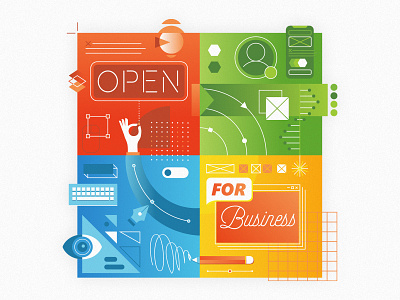 Open for business business human illustration retro tech technology vector work