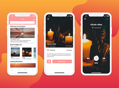 Meditation App concept cards gradients homepage homepagedesign ios app ios app design meditation app tab menu ui design uidesign