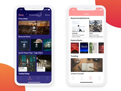 Meditation App concept book app cards homepage ios app design library meditation app tab menu theme ui ux ui design