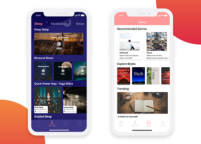 Meditation App concept book app cards homepage ios app design library meditation app tab menu theme ui ux ui design
