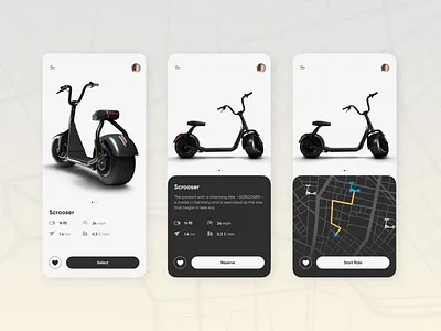 Scooter Rent App app app design clean concept conceptual dark design map mobile mobile app mobile ui scooter ui uidesign webdesign