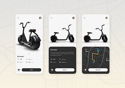 Scooter Rent App app app design clean concept conceptual dark design map mobile mobile app mobile ui scooter ui uidesign webdesign