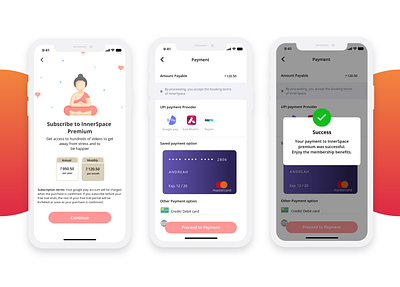 Meditation app concept cards design homepage illustration ios app design ios mobile design meditation app subscription page tab menu ui