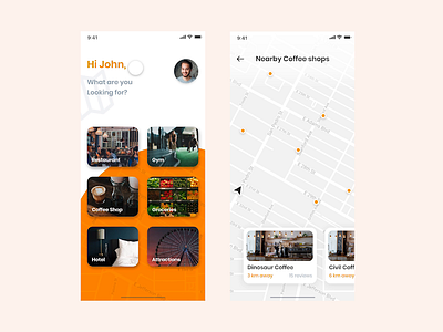 Find Locations - Free Adobe XD activities app adobe xd adobe xd free ui app design application coffee shop coffee shop app find app free adobe xd free ui interaction location map map app map design