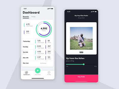 Radio App & Dashboard graph ios13 iphonex minimal music music player music player ui radio uiux
