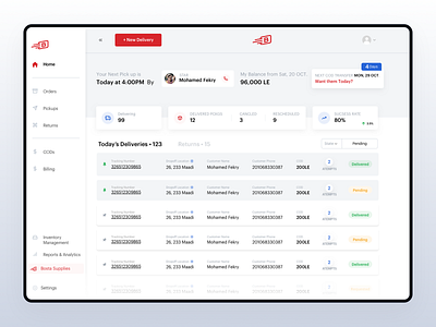 Bosta - Logistical Services Dashboard clean delivery design interaction logistics ui ux web web design website