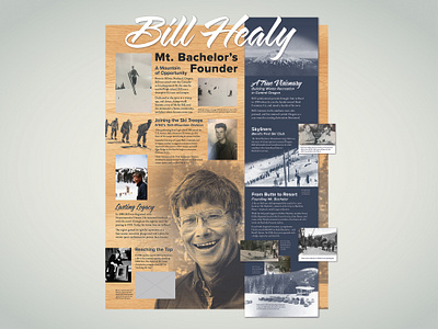 Bill Healy Interpretive Panel - Mt. Bachelor Training Center design dimensional direct print editorial editorial layout education exhibit exhibit design history interpretive panel materials monochrome ski skiing typography