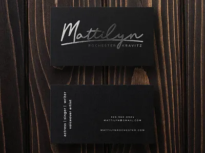 MATTILYN Business CARD actress blackandwhite brand branding businesscard foil lettering logo namecard print script silver silverfoil simple typography