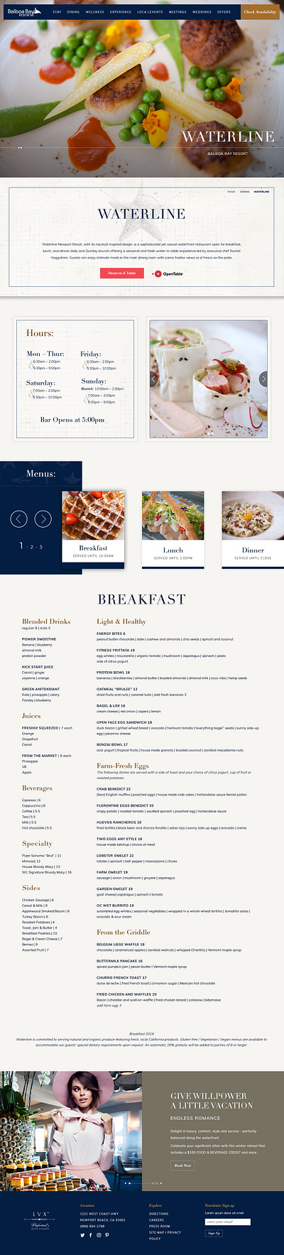 Waterline Restaurant menu page dining menu restaurant