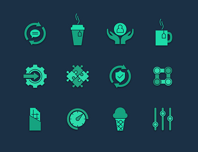 Company and culture icons chocolate bar coffee company culture concept design dial green hands ice cream icon puzzle shield vector