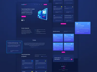 Hacktoberfest Landing Page Exploration blue dark event hackaton hacker hacktoberfest landing page october programmer ui ui design uiux web design website