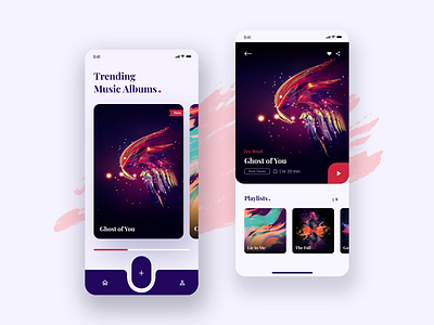 Music App UI 2020 android animation app app ui application branding button clean creative design ios iphone x minimal music app typography ui uiux