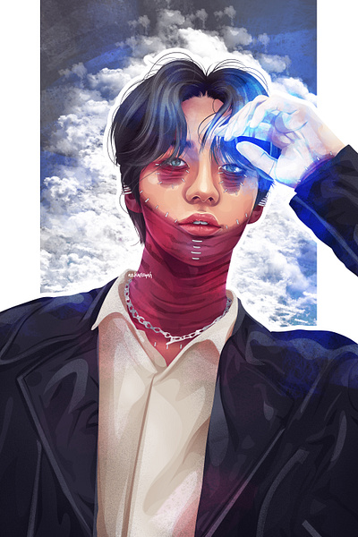 Hyunjin digital painting fanart illustration poster vector