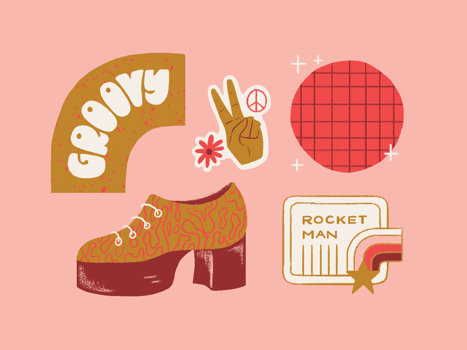 Groovy Stickers disco elton john gif groovy hand heel icons peace retro rocket man seventies stickers vintage