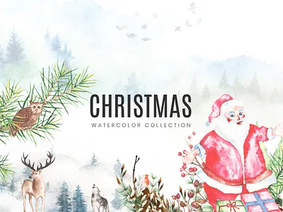 2020 Christmas Watercolor Collection christmas bouquet christmas elements christmas patterns christmas set christmas wreath getting card hand painted merry christmasm santa claus xmas collection