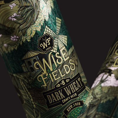 Wise Fields beer aluminum can label design amazing beer beer art beer can beer label deer detailed exceptional fields front side hand drawn illustrator line art logodesign mockup design wise wolf