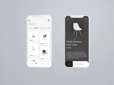 Minimal E Commerce App adobe xd app design bauhaus chair challenge clean e commerce flat design furniture minimal minimal app minimal design modern app modern design modernism online store ui uiux user interface ux