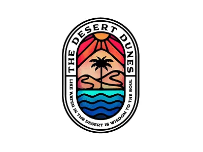 The Desert Dunes badge branding desert dunes dusan klepic logo palm sand sea sun sunset vintage water wisdom