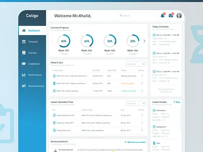 Teacher Dashboard - Learning Management System (Coligo) learning learning management system lms managment school system teach teacher ui ux