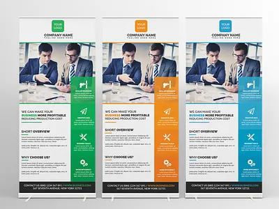 Corporate Roll-Up Banner ad advertising agency banner banners blue clean corporate roll up banner design flyer freebie green minimal poster print roll up banner rollup signage simple template yellow