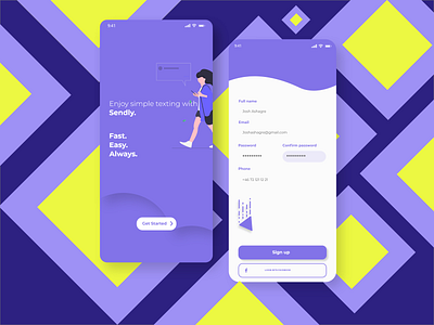 Sendly UI app application design flat flat design illustration minimal typography ui ux