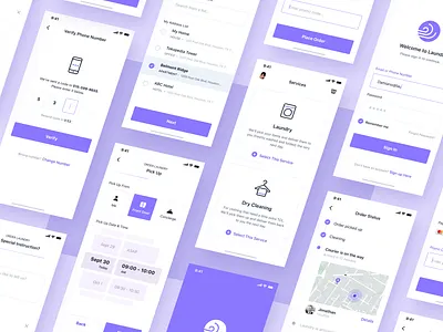 Laundry App app business clean freelance ios laundry mobile modern proffesional purple ui ux