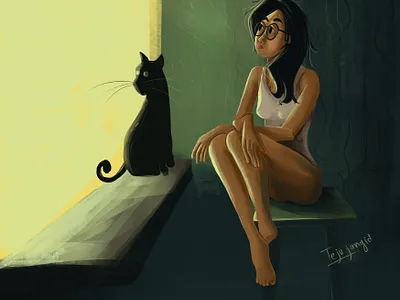 girl with cat adobeillustration art cat design girl illustration illustrator light photoshop art