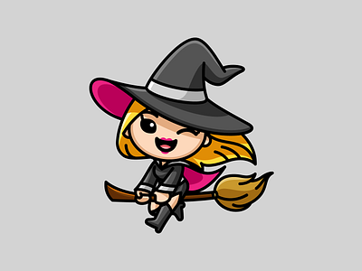 Witch adorable beautiful broom costume creepy cute flying halloween hat illustration kawaii lovely magic party pretty sexy spell spooky wink witch