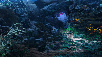 Sea Cave blue fish landscape ocean ocean life sea water waterscape