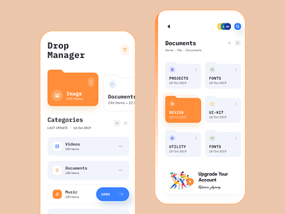 Drop Manager App UI app ui documents dropbox file file explorer file manager file upload folder ios app design manager mobile app design ofspace