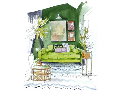Watercolor interior sketch illustration interior design magdalena illustration magdalena żołnierowicz sketch sketchbook watercolor watercolor art watercolor sketch