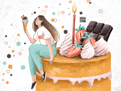 Birthday mood birthday cake celebration character chocolate confetti design dessert food girl grain ice cream illustration illustrator party people strawberry texture woman