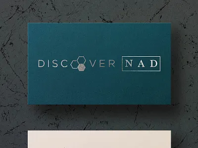 DISCOVER NAD Logo branding businesscard logo minimal molecule print science silverfoil teal typography