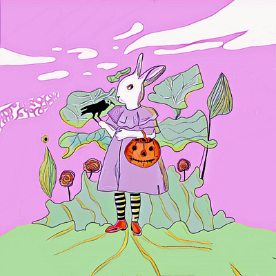 rabbit on Halloween design flat illustration vector web дизайн ілюстрація