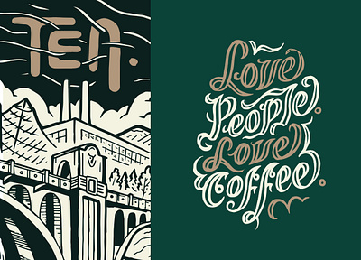 TEN. branding coffee illustration lettering mural packaging type typography