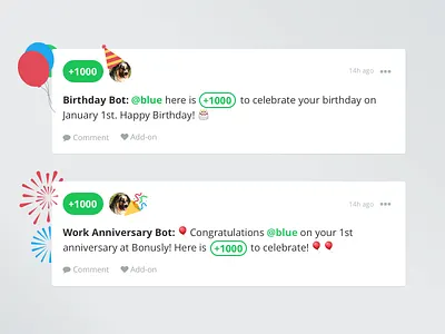 Fancy celebration feed cards anniversary birthday bonusly celebrate feed