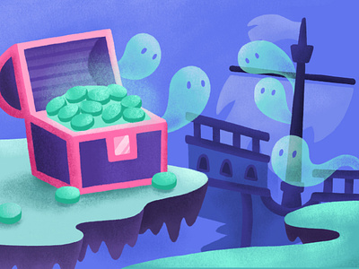 Whimsical Spooky Underwater Landscape digital painting drawing ghost illustration landscape landscape illustration