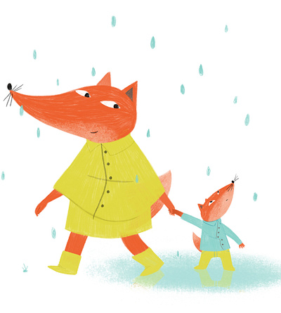 Rainy foxes child childrens book childrens illustration clouds dailyillustration design fox illustration mum rain rainy