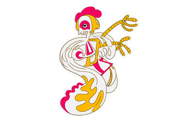 White rooster abstract design flat design illustration psychedelic surreal