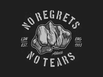 No Regrets akhzart apparel design art for sale badge band merch clothing design design for sale fist graphic design hardcore illustration pop punk skate street streetwear t shirt design