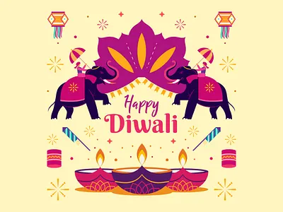 Happy Diwali @folio illustration agency celebration diwali diya elephant festival fireworks illustration india indian