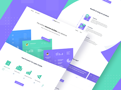 Online Resume Builder Landing Page business clean flat green landing page modern product proffesional purple resume resume builder ui ux web design