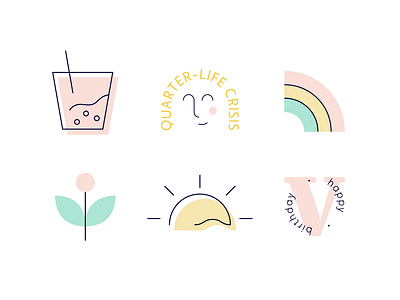 Birthday Branding birthday boba branding flower icons illustration lines pastel rainbow sun