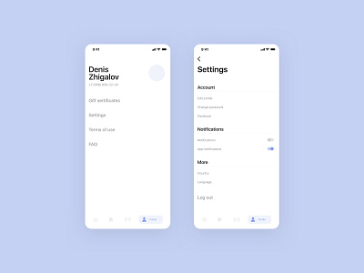 profile / settings design profile settings ui ux